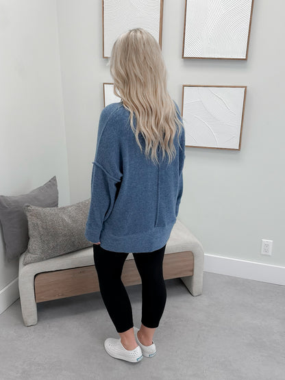 Denton Brushed Pullover in Dusty Blue