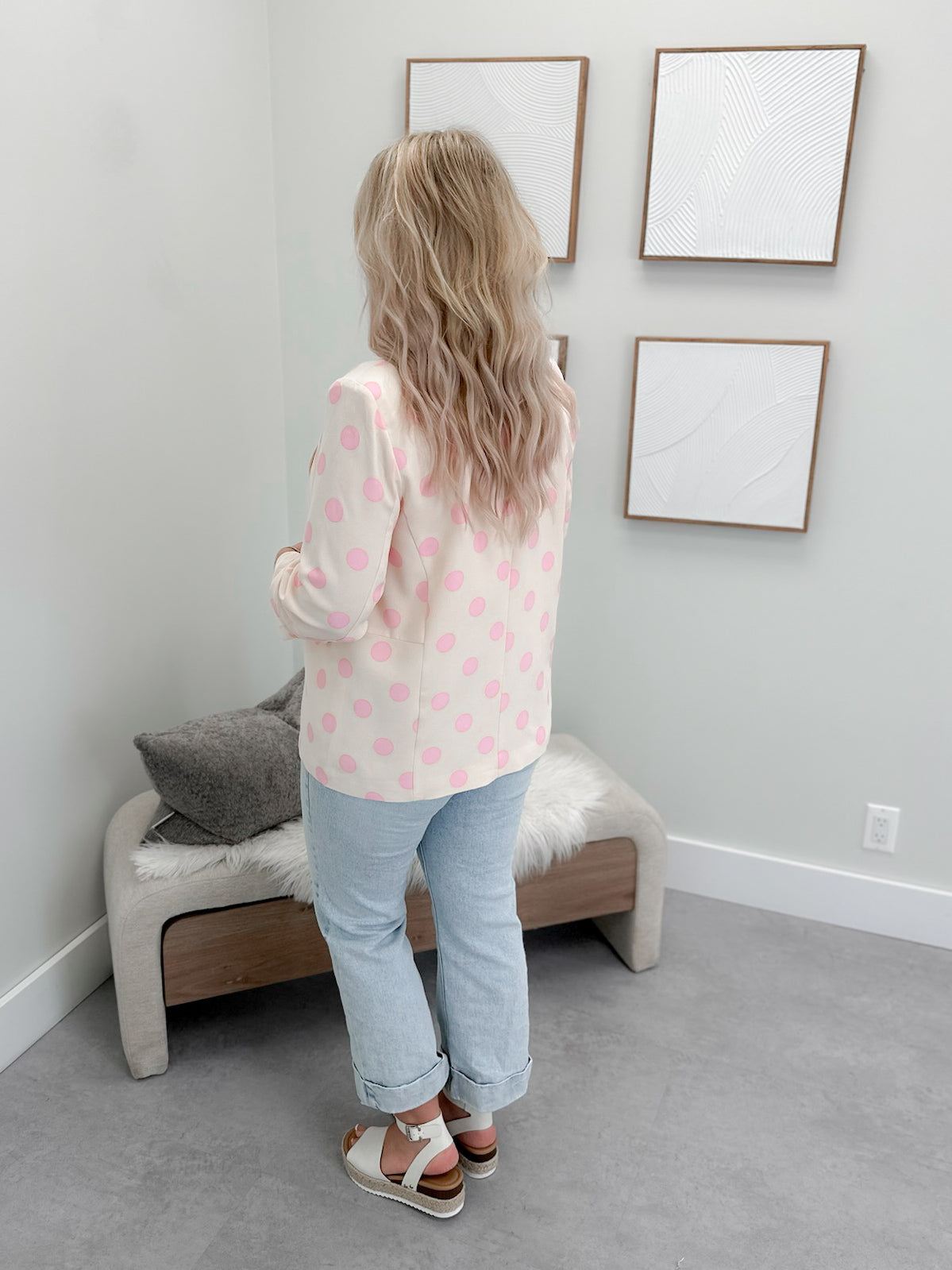 Macy Blazer in Pink Polka Dot