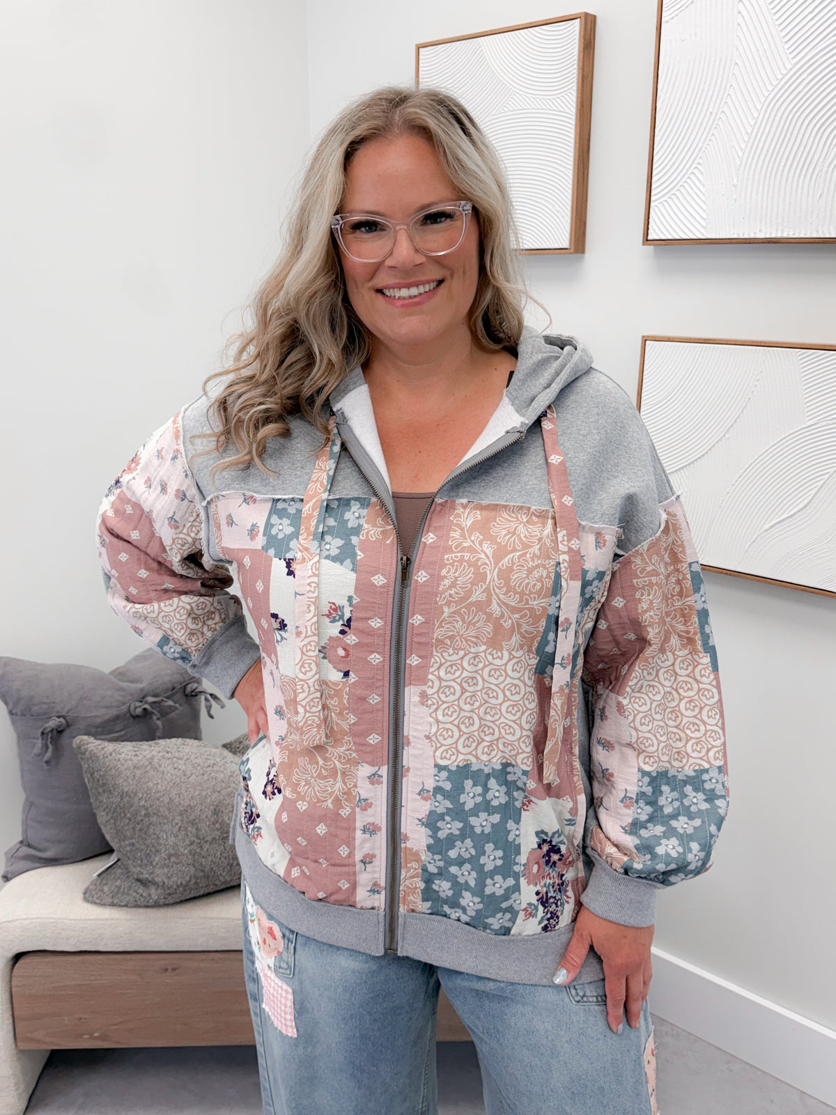 Ruby Quilted Hoodie in Grey