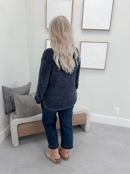 Tait Waffle Pullover in Navy