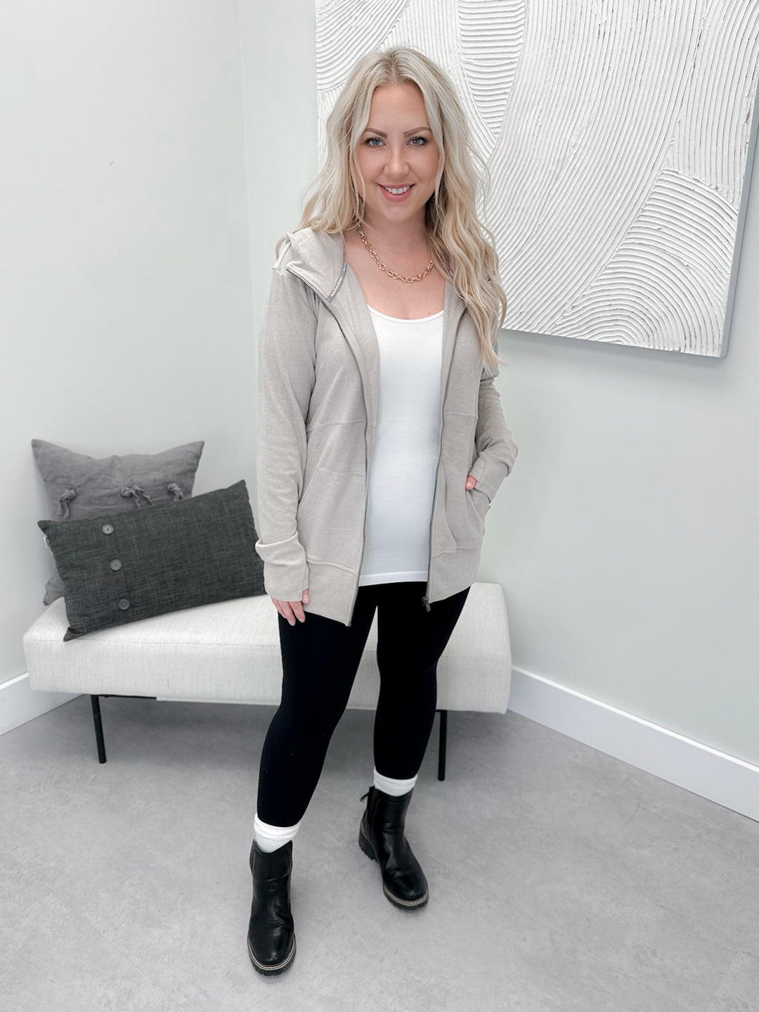 Performance Fleece Fullzip Sweatshirt in Silversand by Ampersand Avenue