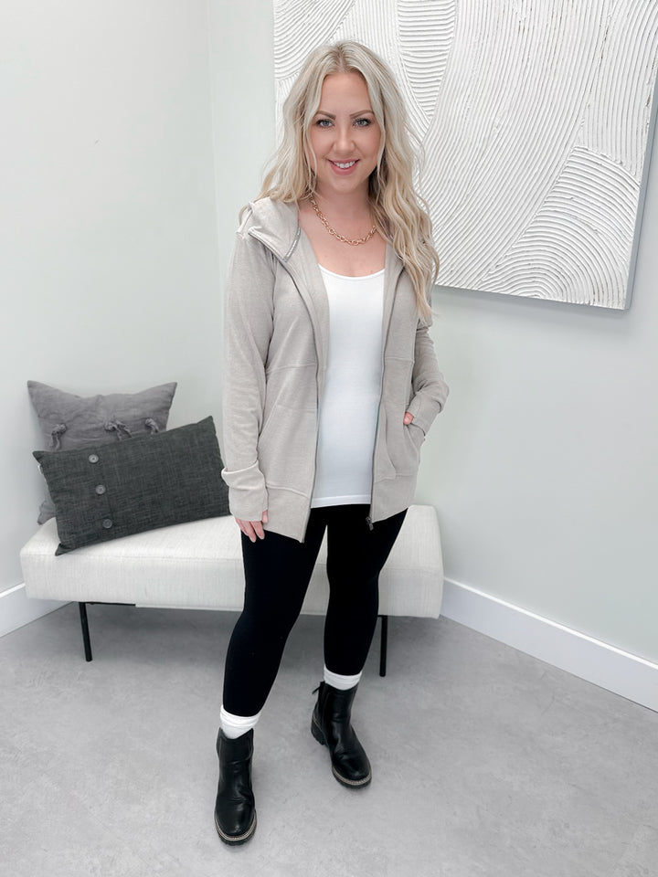 Performance Fleece Fullzip Sweatshirt in Silversand by Ampersand Avenue