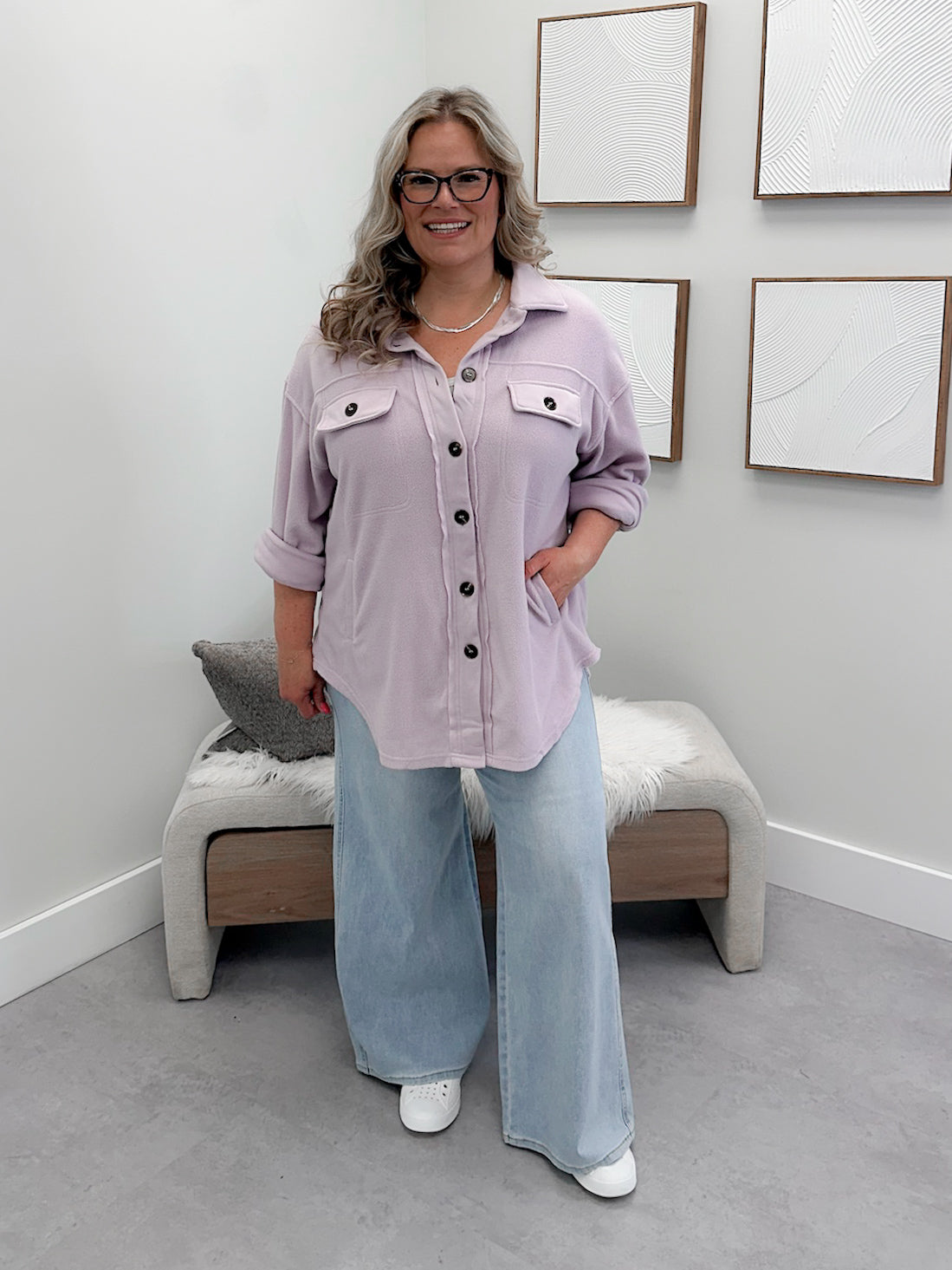 Skyler Fleece Shacket in Lilac