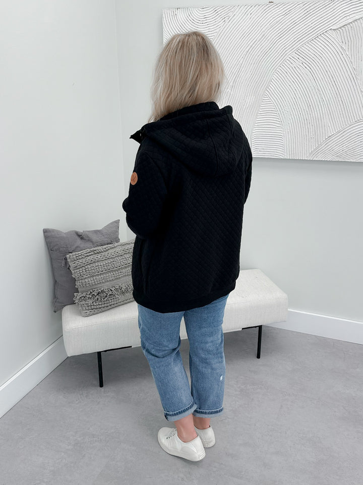 Kyla Zipper Snap Jacket in Black