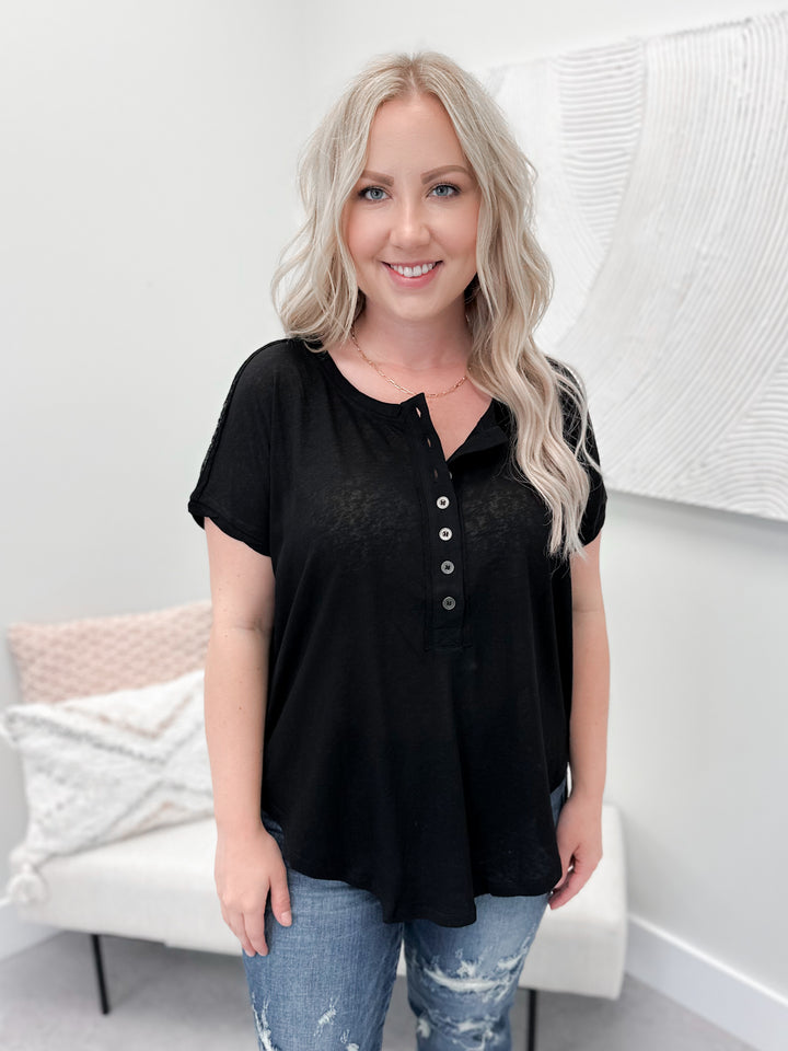 Jasmina Button Tee in Black