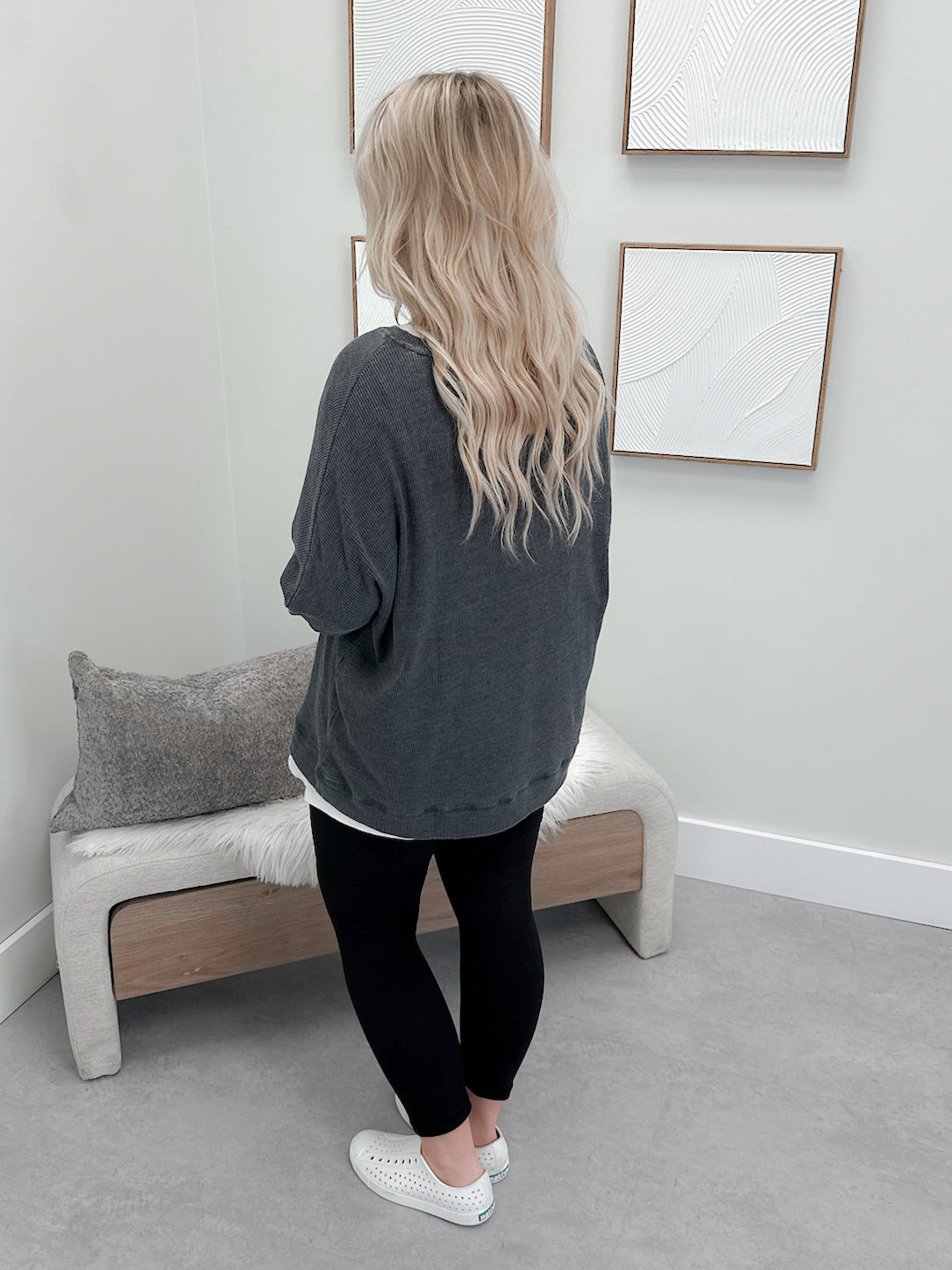 Sadie Waffle Knit Top in Washed Black