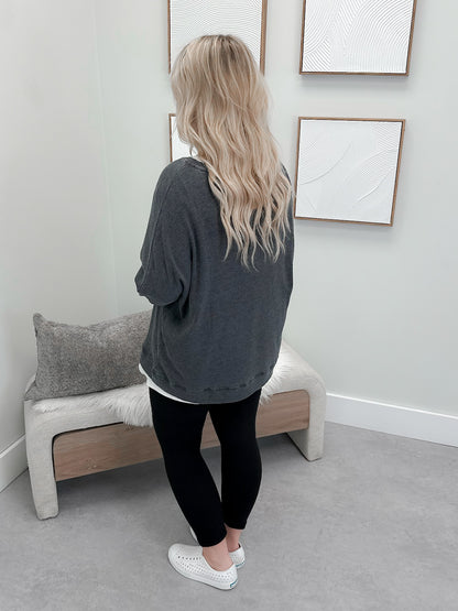 Sadie Waffle Knit Top in Washed Black