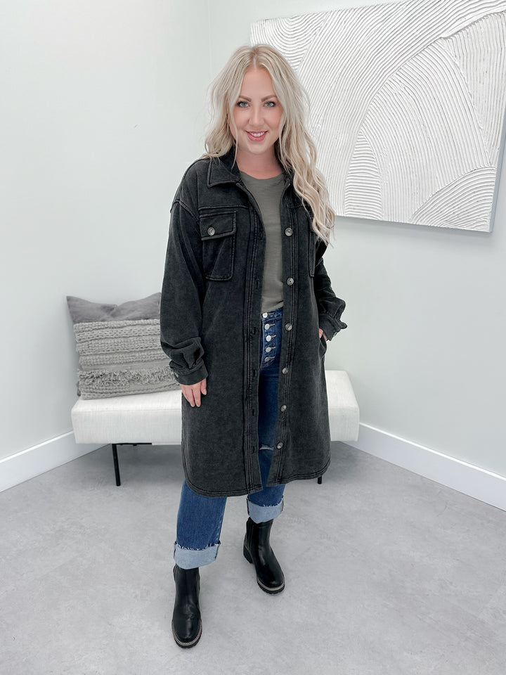 Oz Long Shacket in Washed Black
