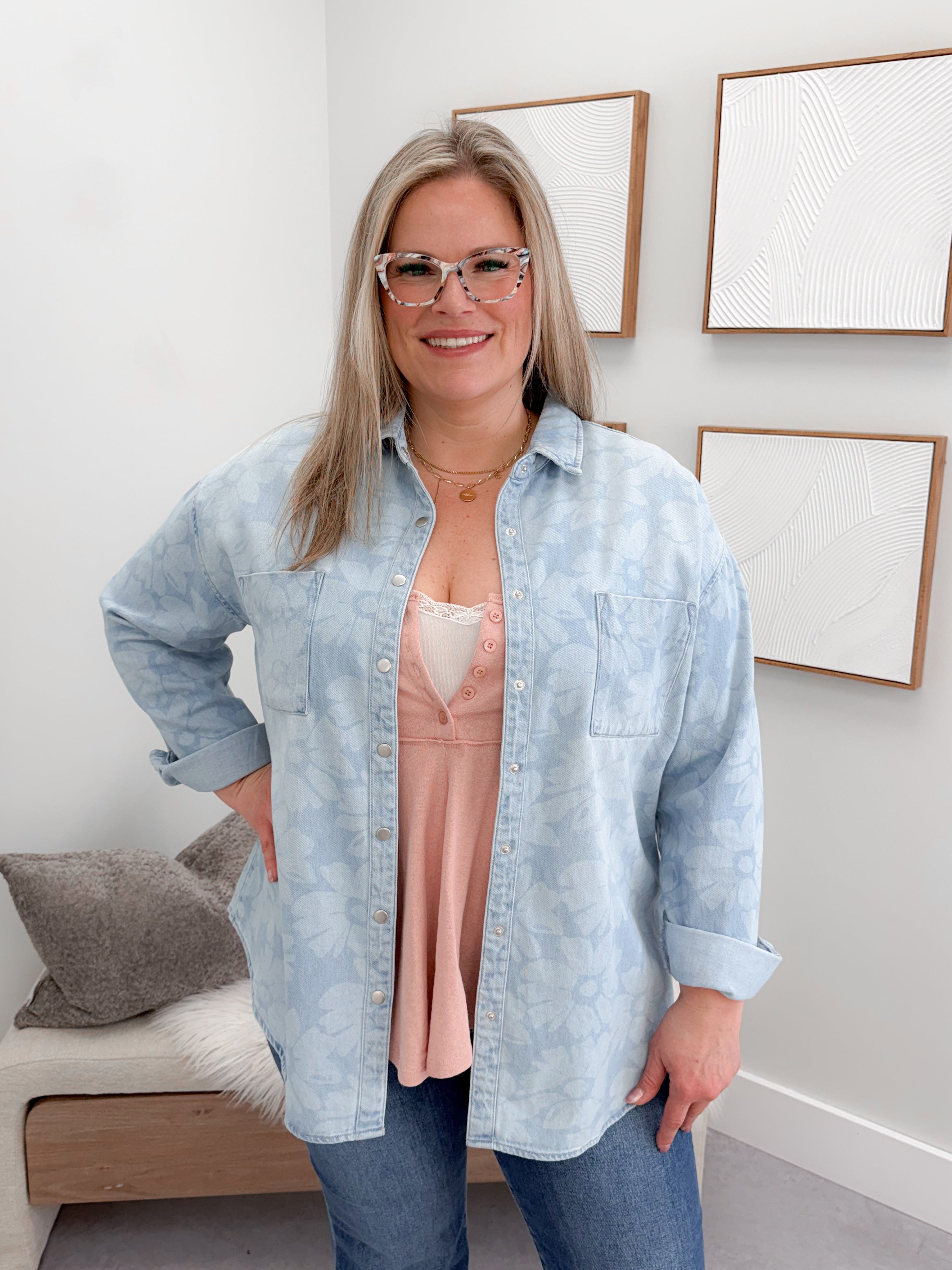 Flora Shacket in Light Wash by Risen