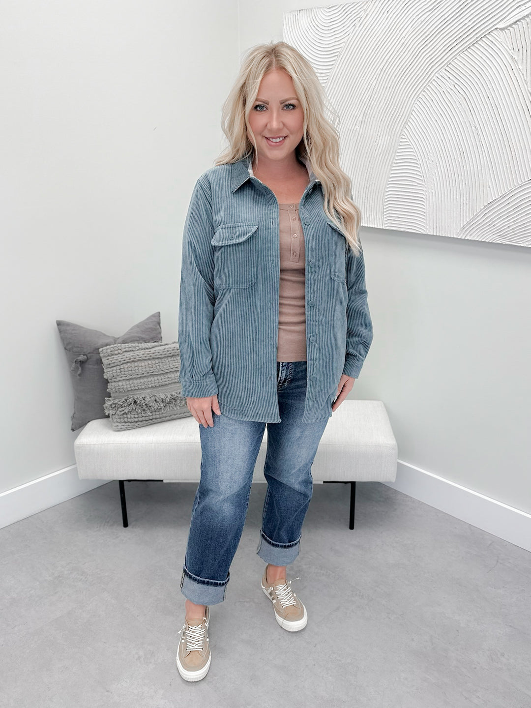 Flipside Shacket in Blue Stone  ( Reversible )