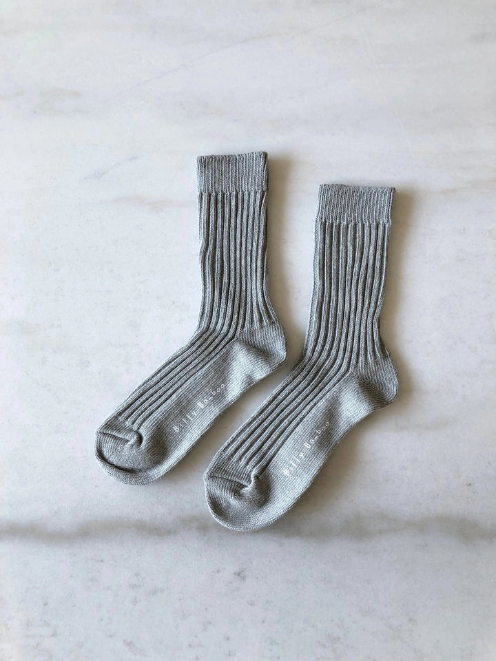 Ribbed Cotton High Socks in Grey