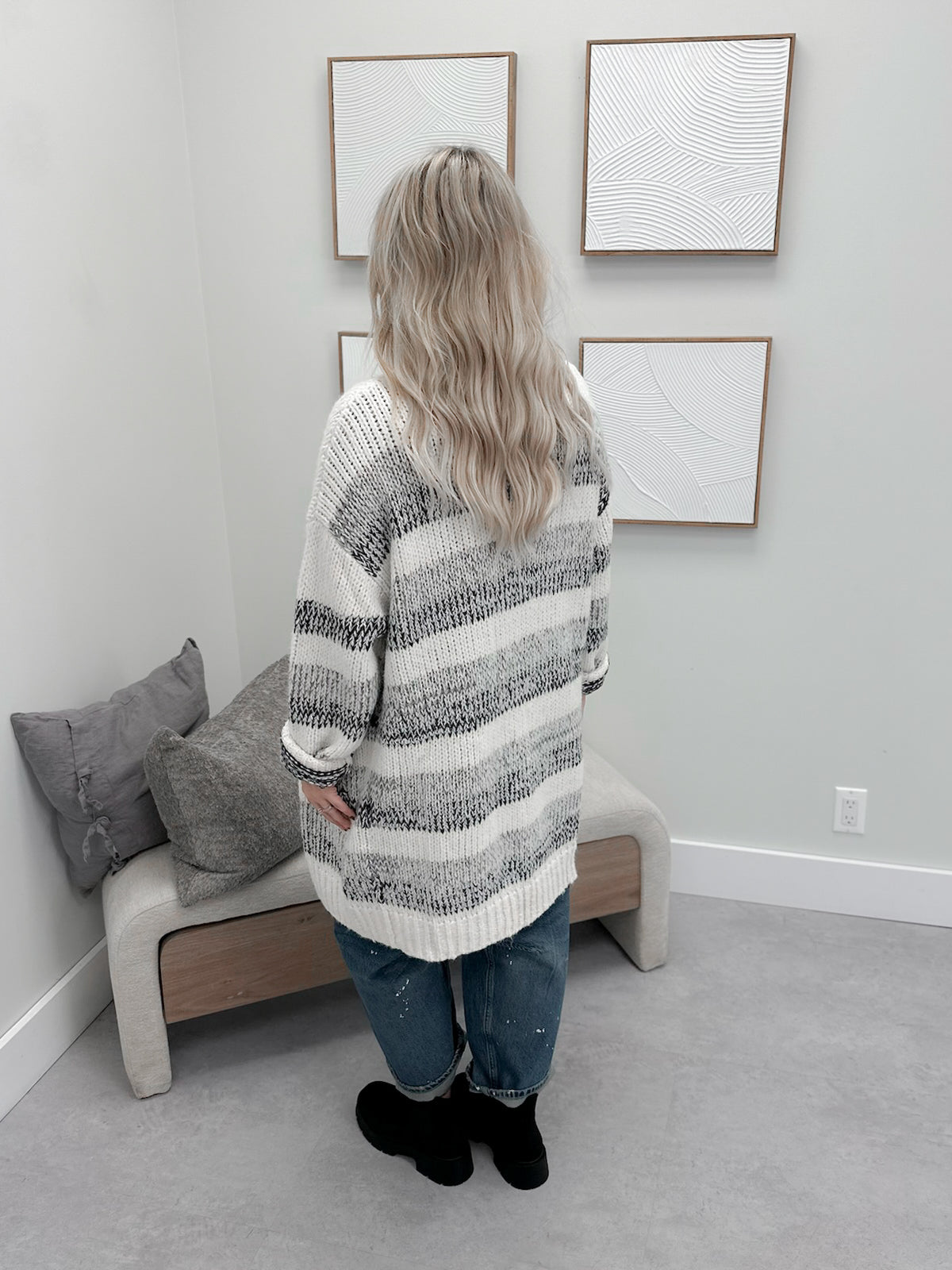 Karissa Cardigan in Charcoal Stripe