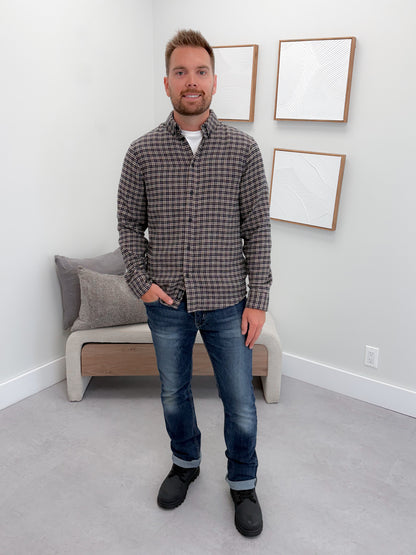 Mens Blane Button Up in Navy Houndstooth