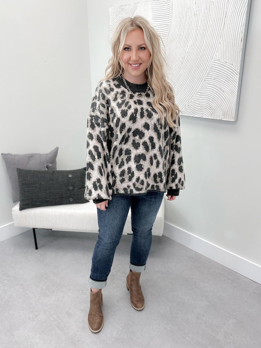 Perra Leopard Sweater in Charcoal