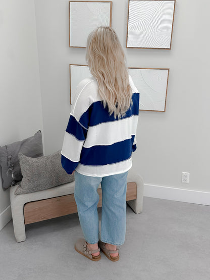 Cooper Pullover in Striped Royal Blue