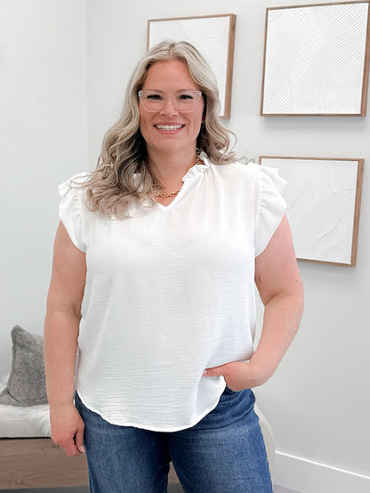 Ruffle Collar Top in Cloud