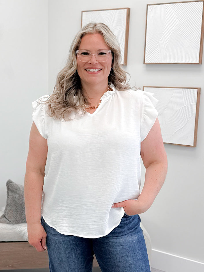 Ruffle Collar Top in Cloud