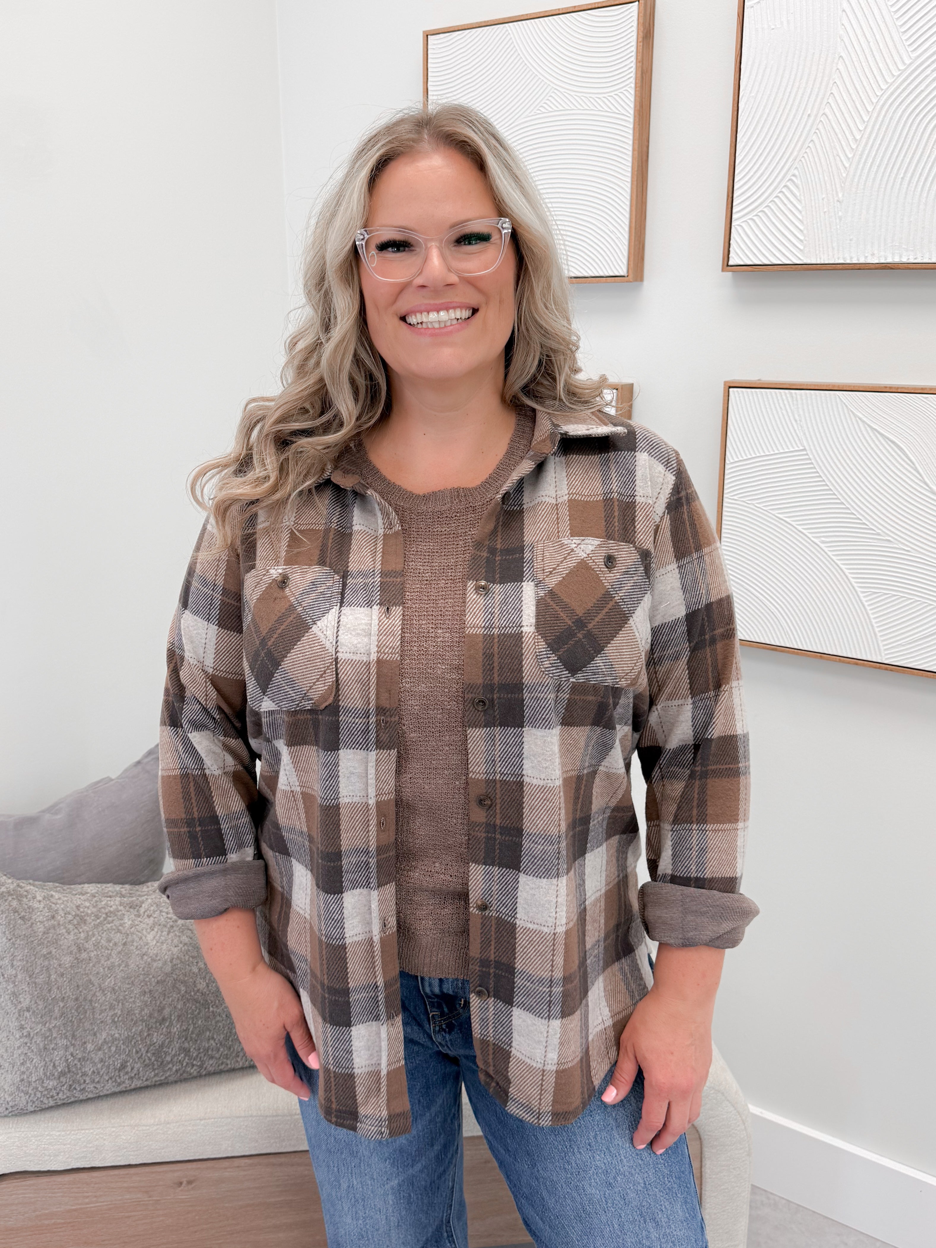 Briar Shacket in Brown Plaid