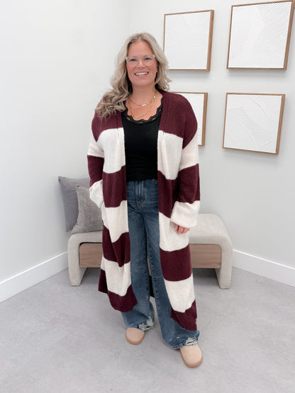 Koda Striped Long Cardi in Burgundy
