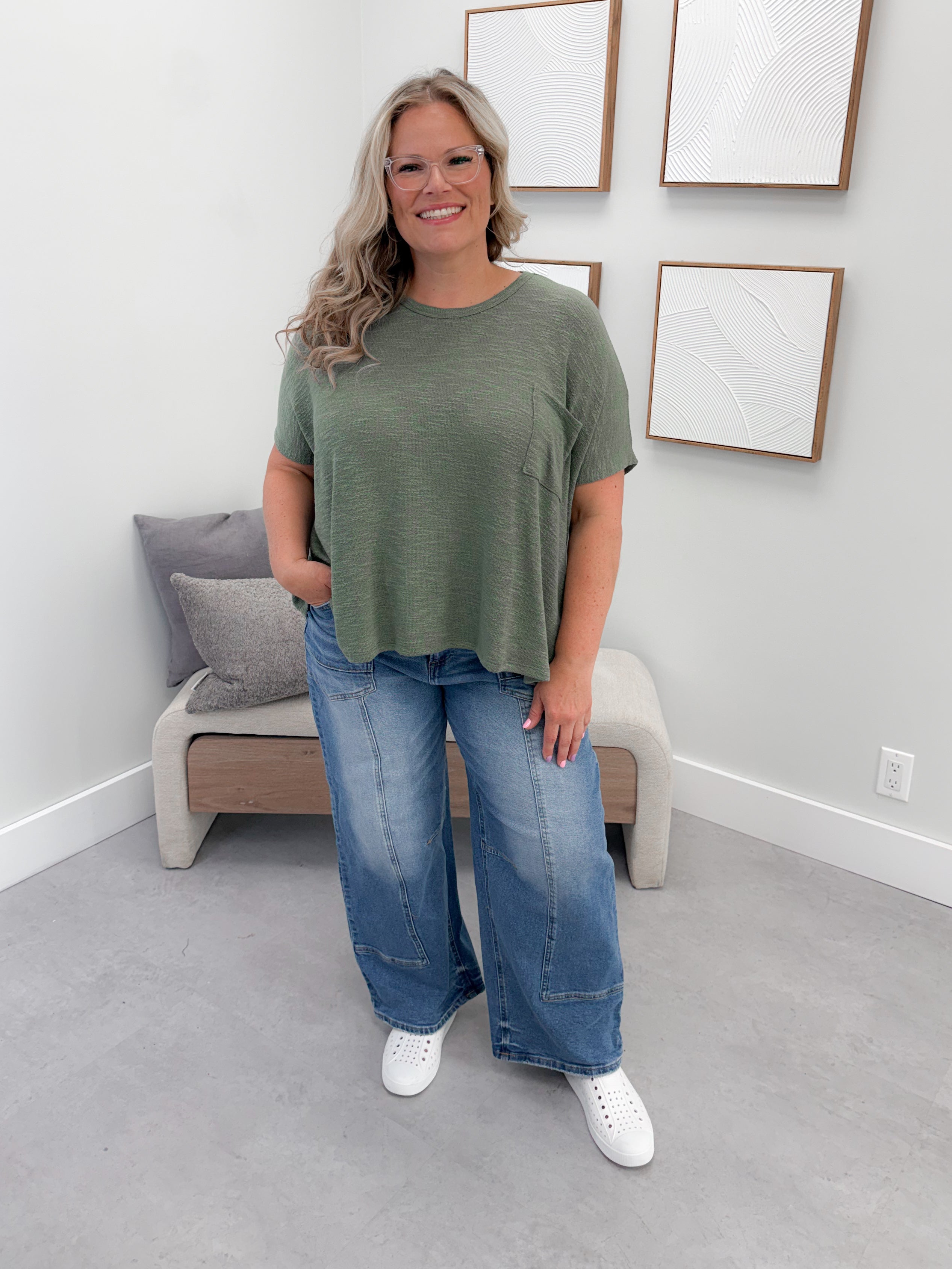 Aniston Slub Knit Tee in Olive