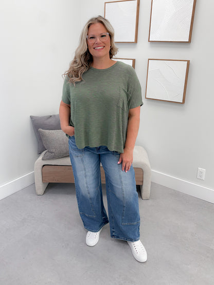 Aniston Slub Knit Tee in Olive