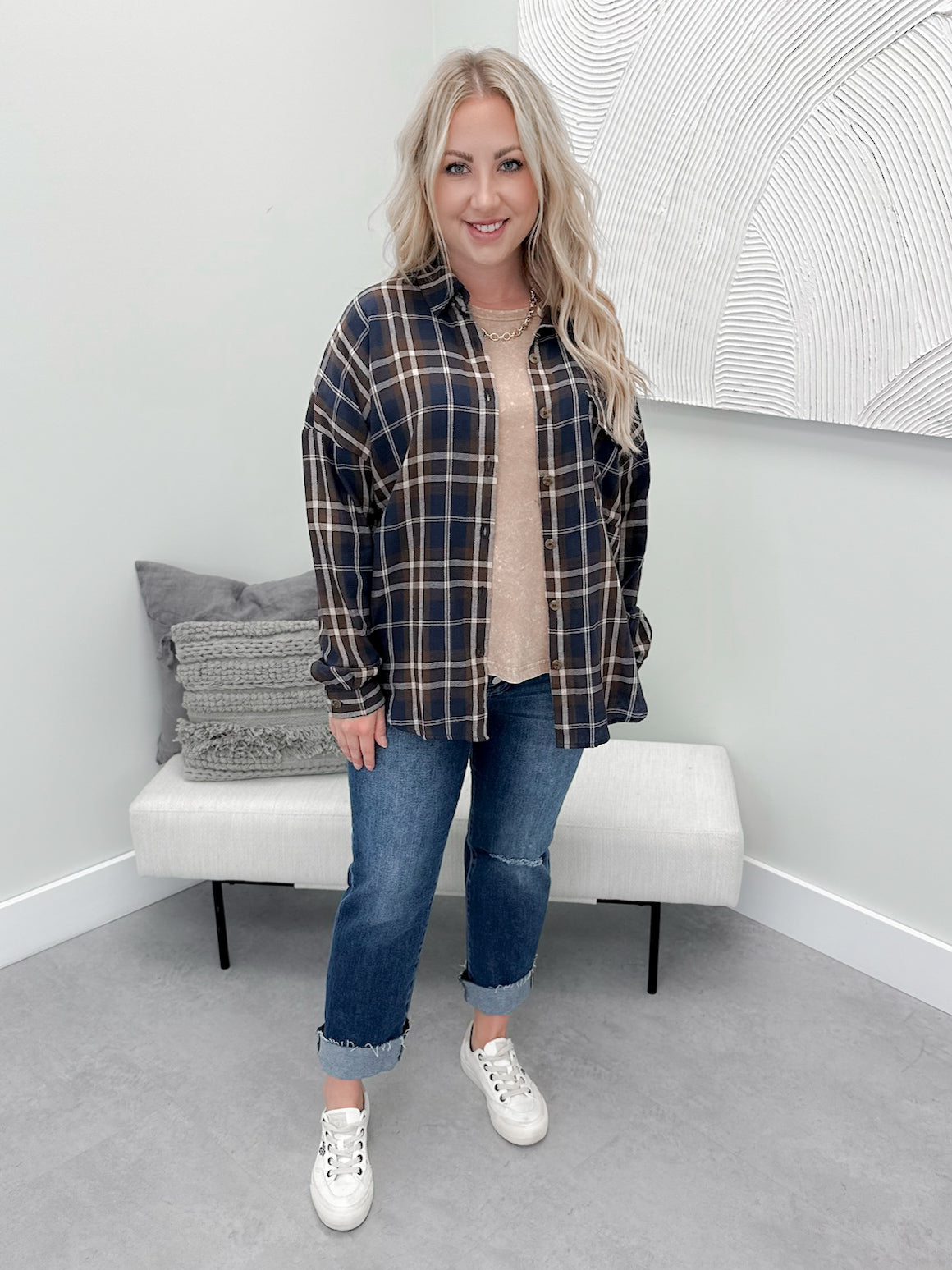 Wells Button Up Top in Navy