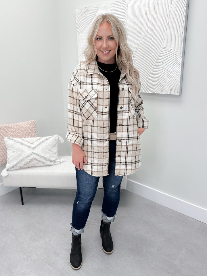 Birch Plaid Shacket in Taupe