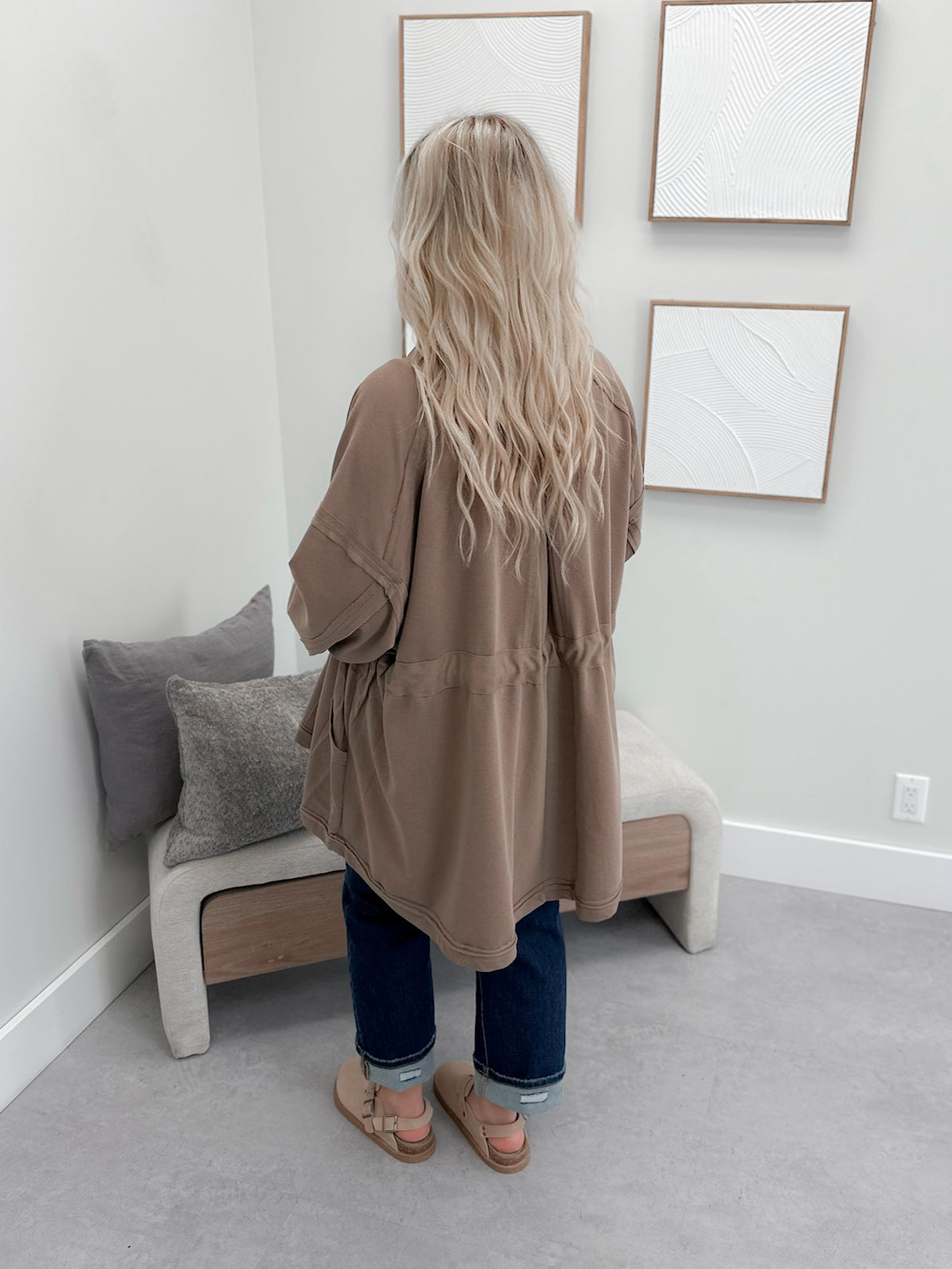 Oliver Open Front Tie Waist Cardigan in Mocha
