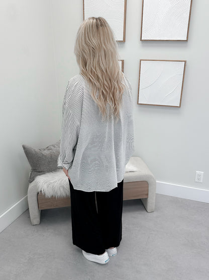 Eddie Button Up Top in Charcoal Stripe