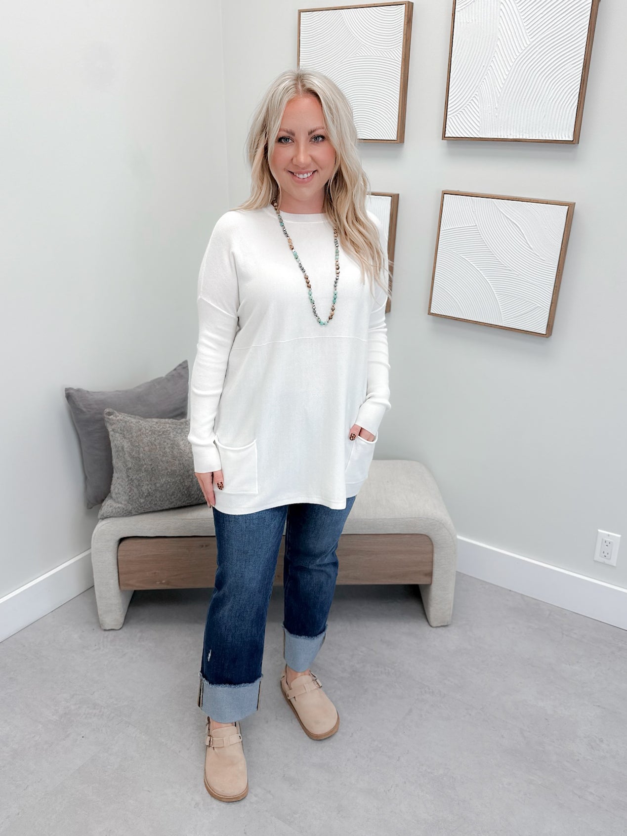 229 Pocket Sweater in  White by Twenty Nine The Label