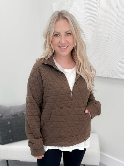 Hollis Quilted Pullover in Brown