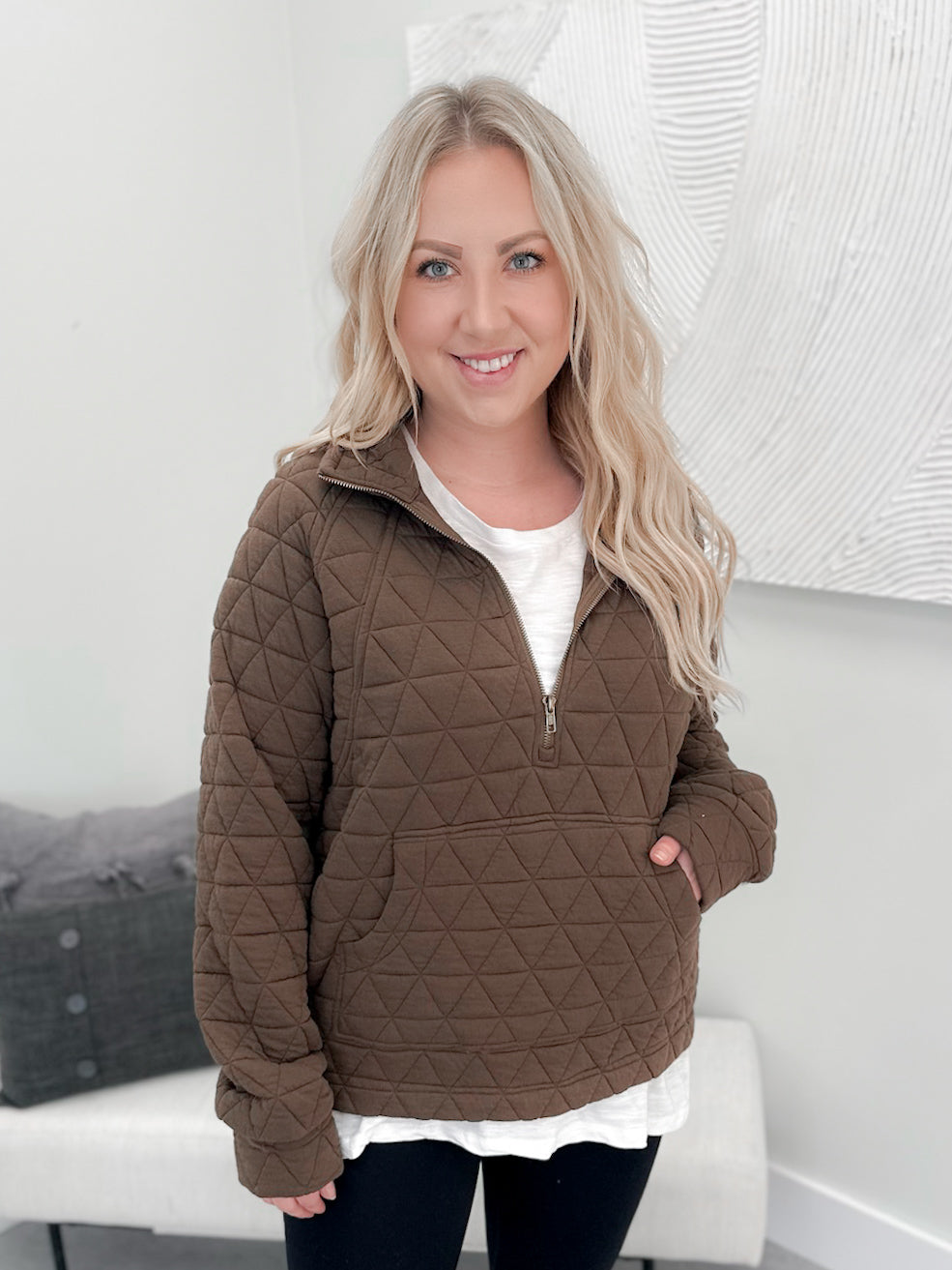 Hollis Quilted Pullover in Brown