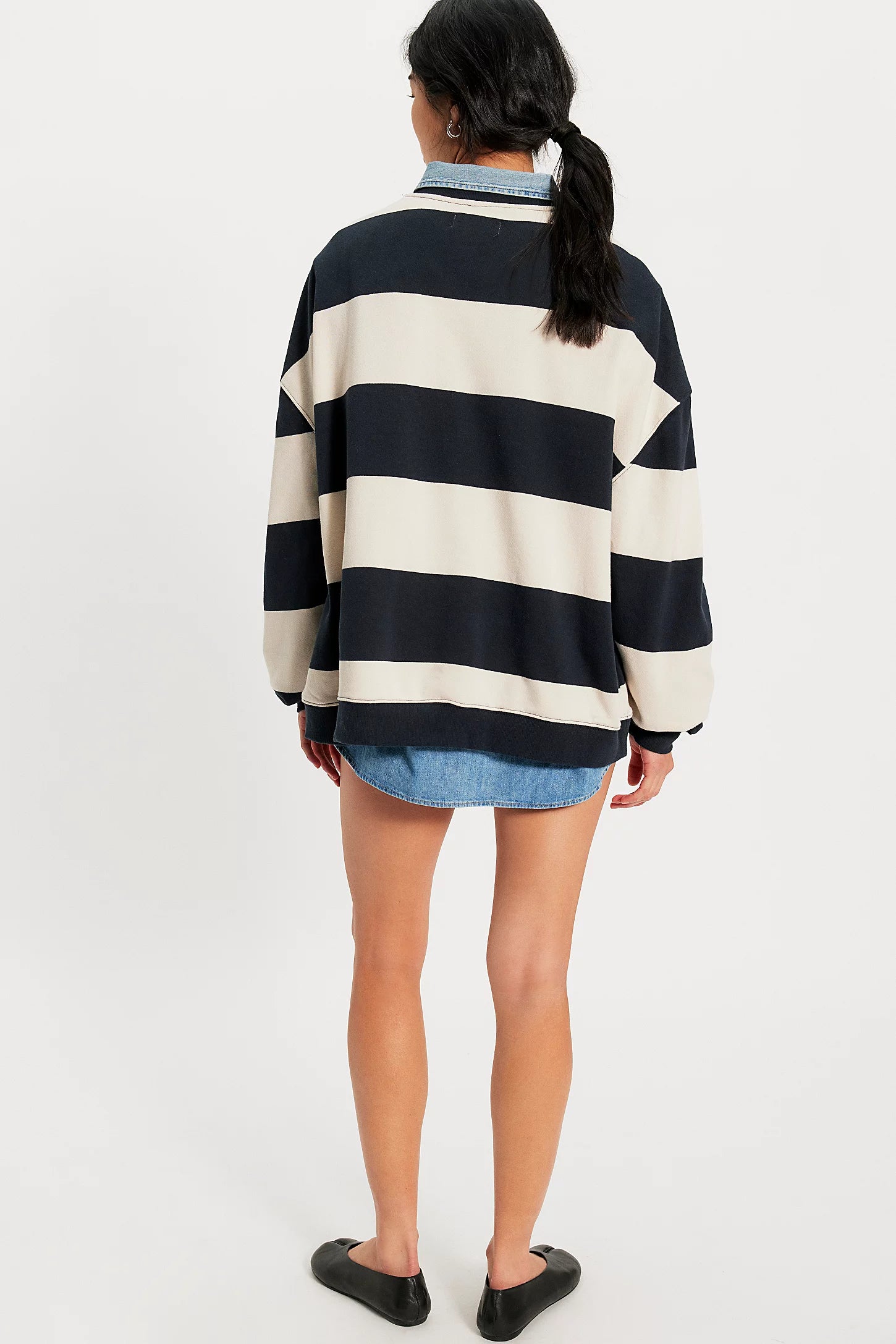 Classic Striped Oversized Crew in Black Combo by Free People