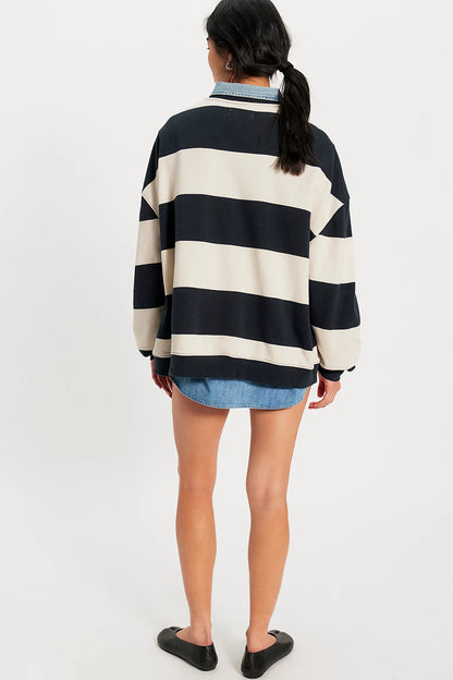 Classic Striped Oversized Crew in Black Combo by Free People