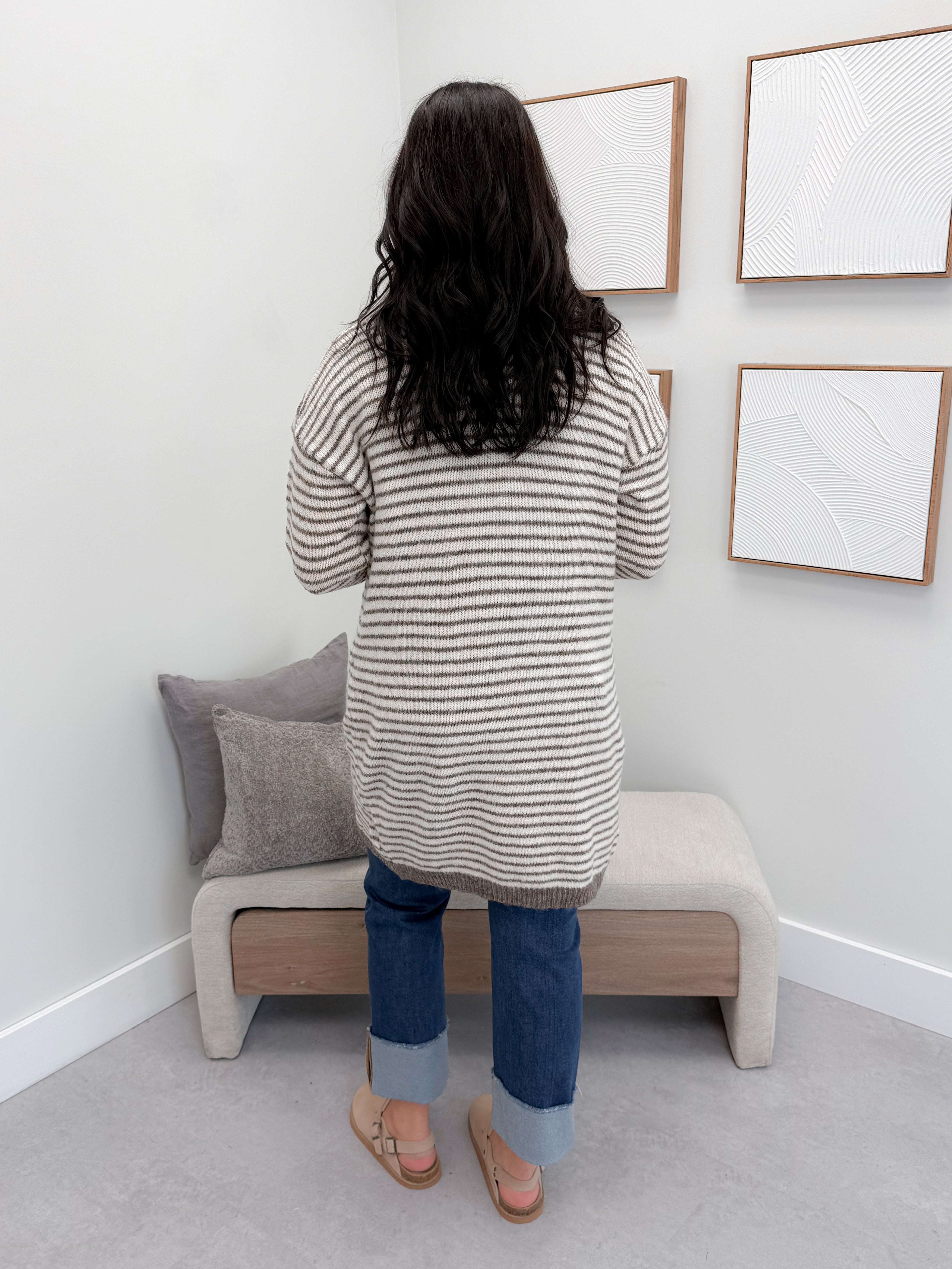 Josephine Striped Cardigan in Mocha