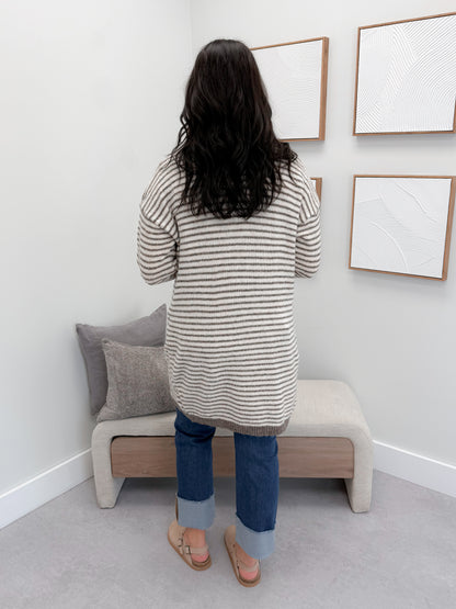 Josephine Striped Cardigan in Mocha