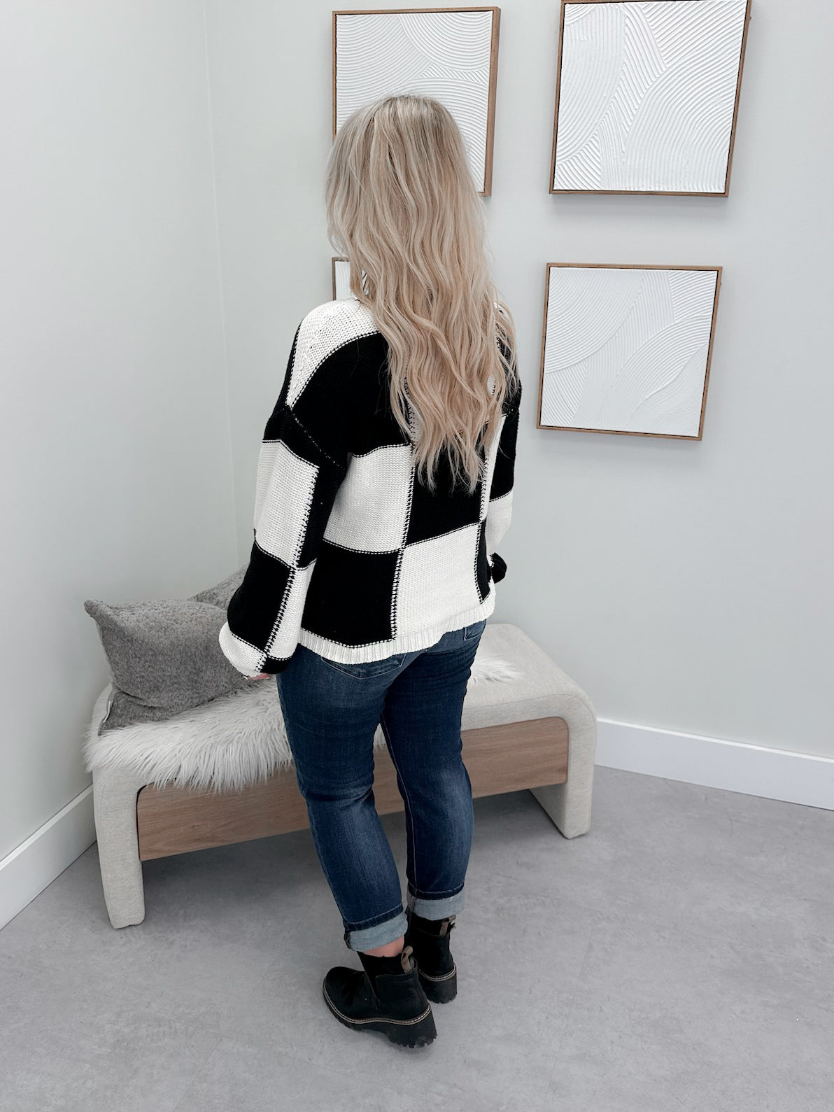 Checks Sweater in Black and White