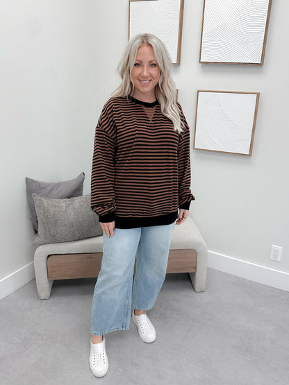 Performance Fleece University Pullover in Chai Stripe