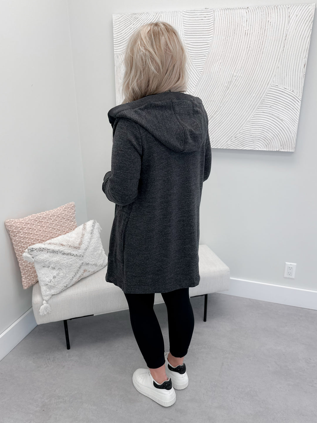 Manhattan Hooded Long Cardi in Charcoal