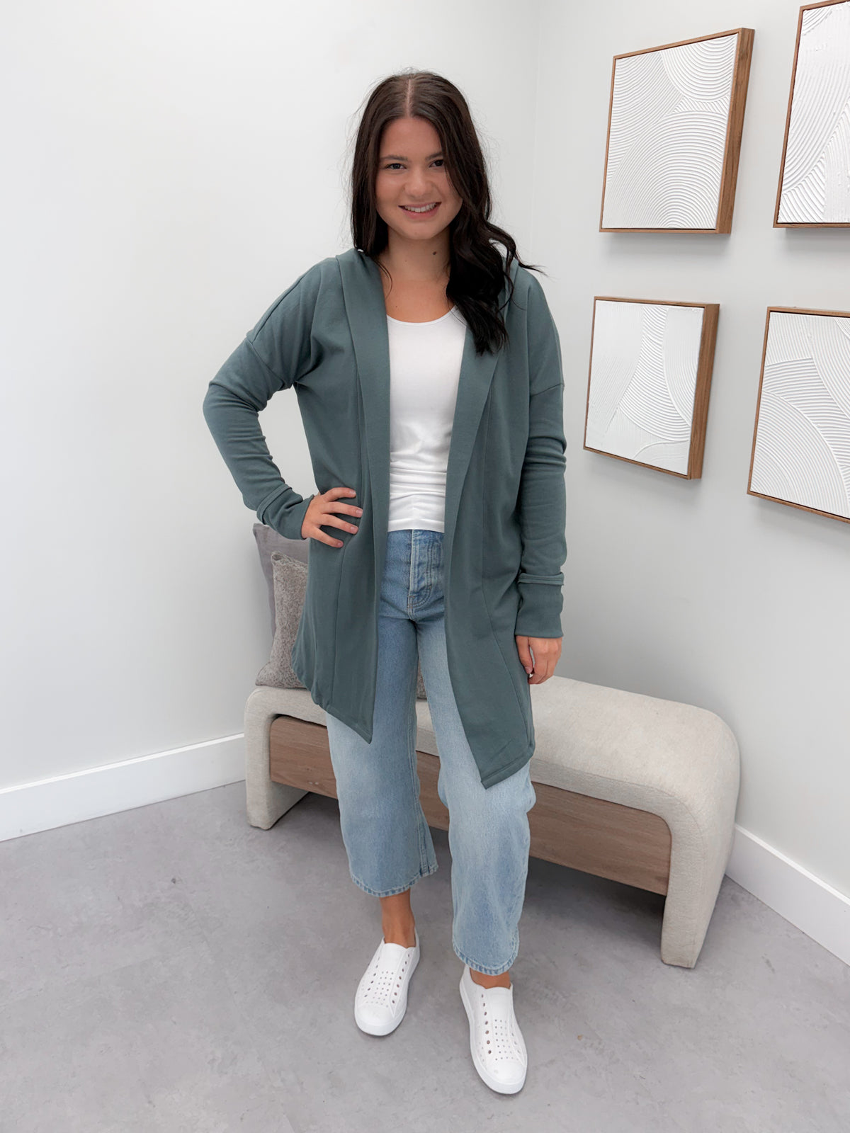 726 Hooded Cardigan in Juniper by Twenty Nine the Label