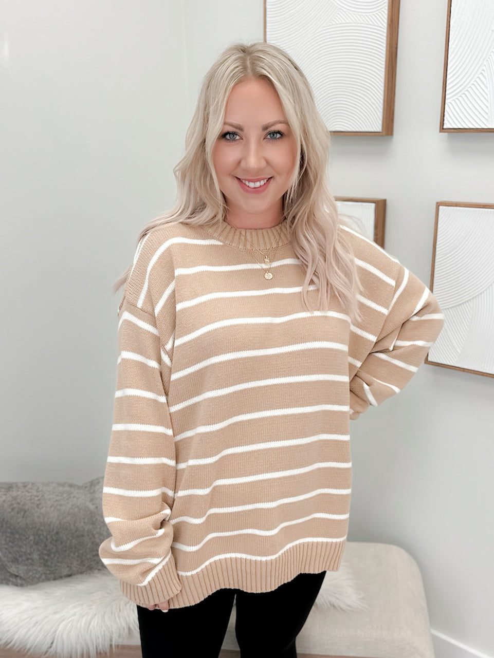 Dua Striped Sweater in Taupe