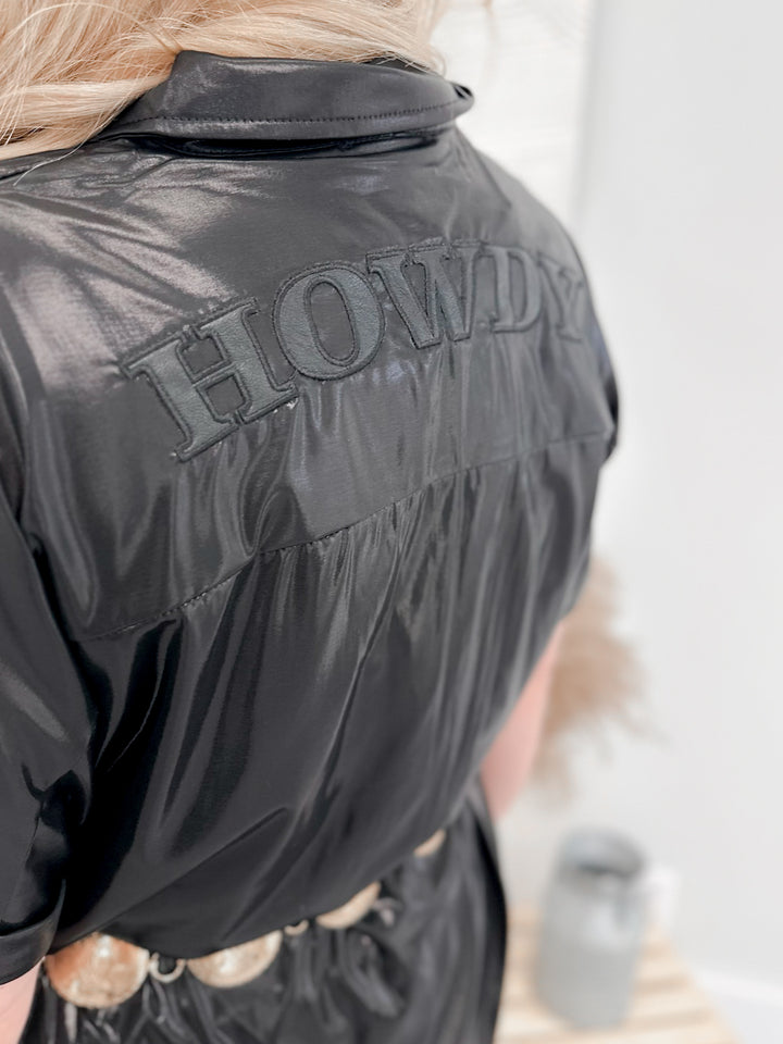 Howdy Dress Romper in Glossy Black