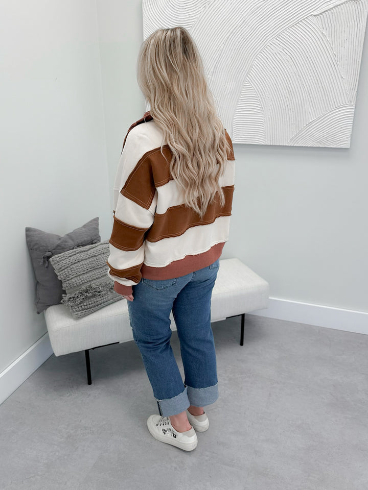 Mona Color Blocked Pullover in Tabacco Mauve