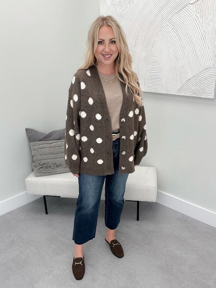 Stowe Polka Dot Cardi in Dark Mocha