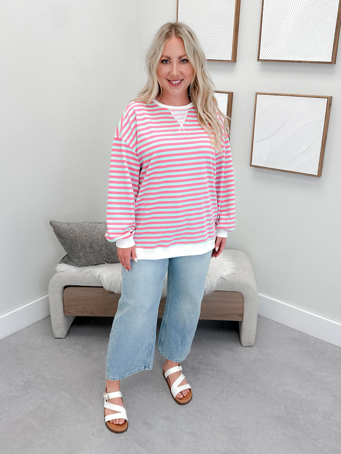 Kylie Striped Pullover in Pink/Blue