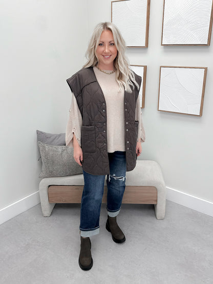 Frankel Reversible Vest in Brown Plaid/Chocolate
