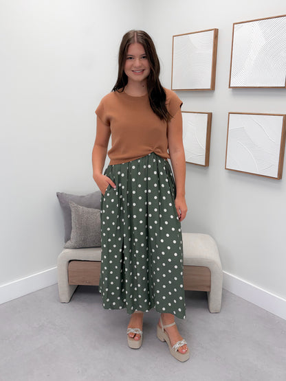 Audrey 2 Piece Dress in Olive Polka Dot