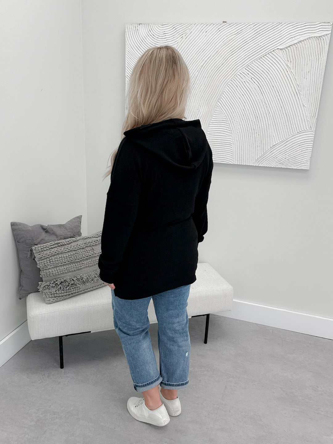 Kacey Ribbed Hoodie in Black