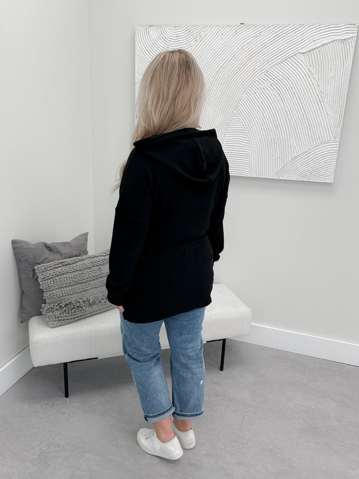 Kacey Ribbed Hoodie in Black