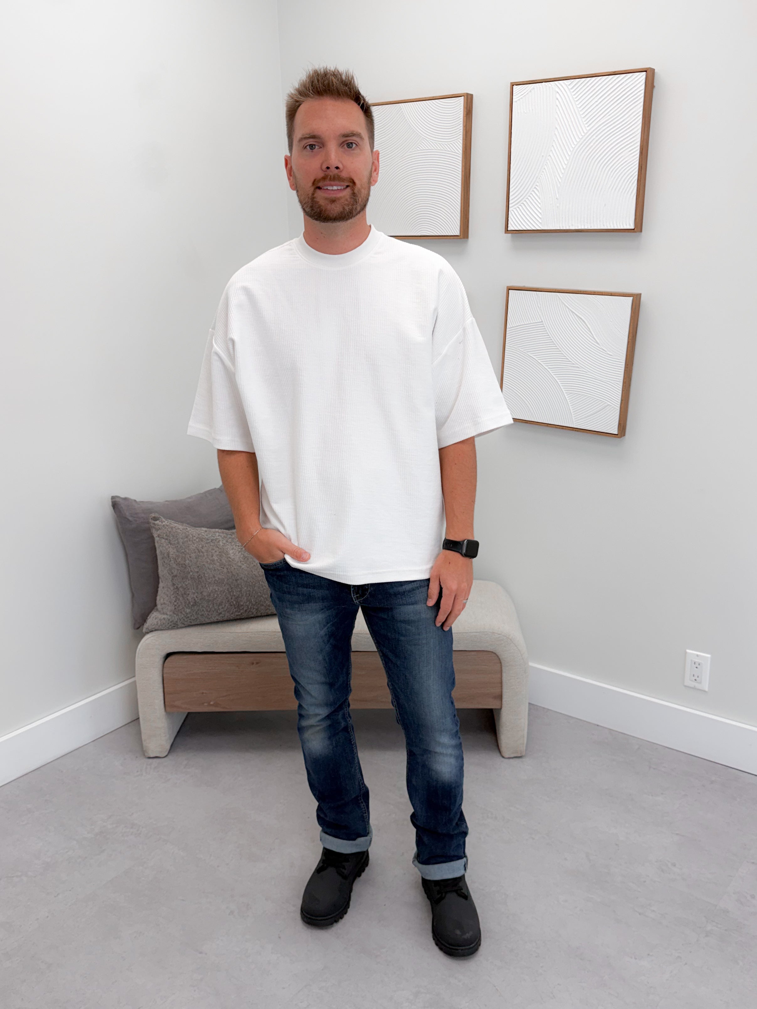 Mens Greer Ribbed Tee in White